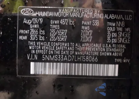 2020 Hyundai Santa Fe Sel из США, поврежденный, VIN 5NMS33AD7LH158066